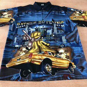 Vintage Cruizin Low Shirt Men L Blue Yellow Low Rider Rather Be Flying Button Up